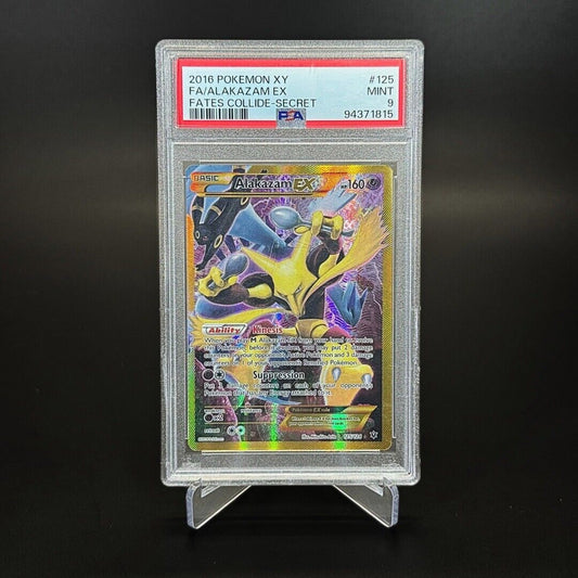 2016 POKEMON XY FATES COLLIDE 125 FULL ART ALAKAZAM EX SECRET RARE PSA 9