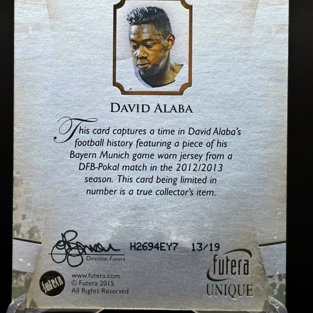 2015 Futera Unique Superstars David Alaba Game Used /19 Filthy Patch Adidas Logo