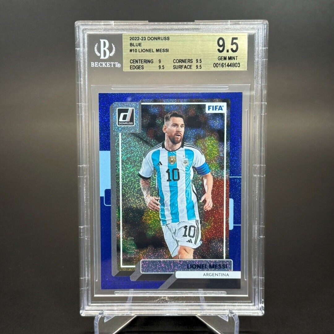 2022-23 Panini Donruss FIFA Soccer Optic Lionel Messi Blue /49 BGS PSA 9.5