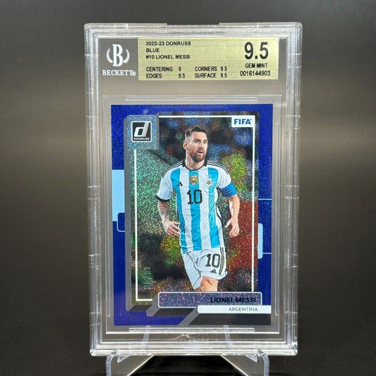 2022-23 Panini Donruss FIFA Soccer Optic Lionel Messi Blue /49 BGS PSA 9.5